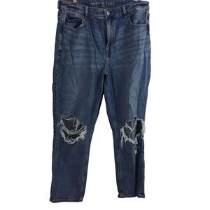 American Eagle Womens Strigid Ripped Knees Mom Denim Jeans Blue Size 14 Short